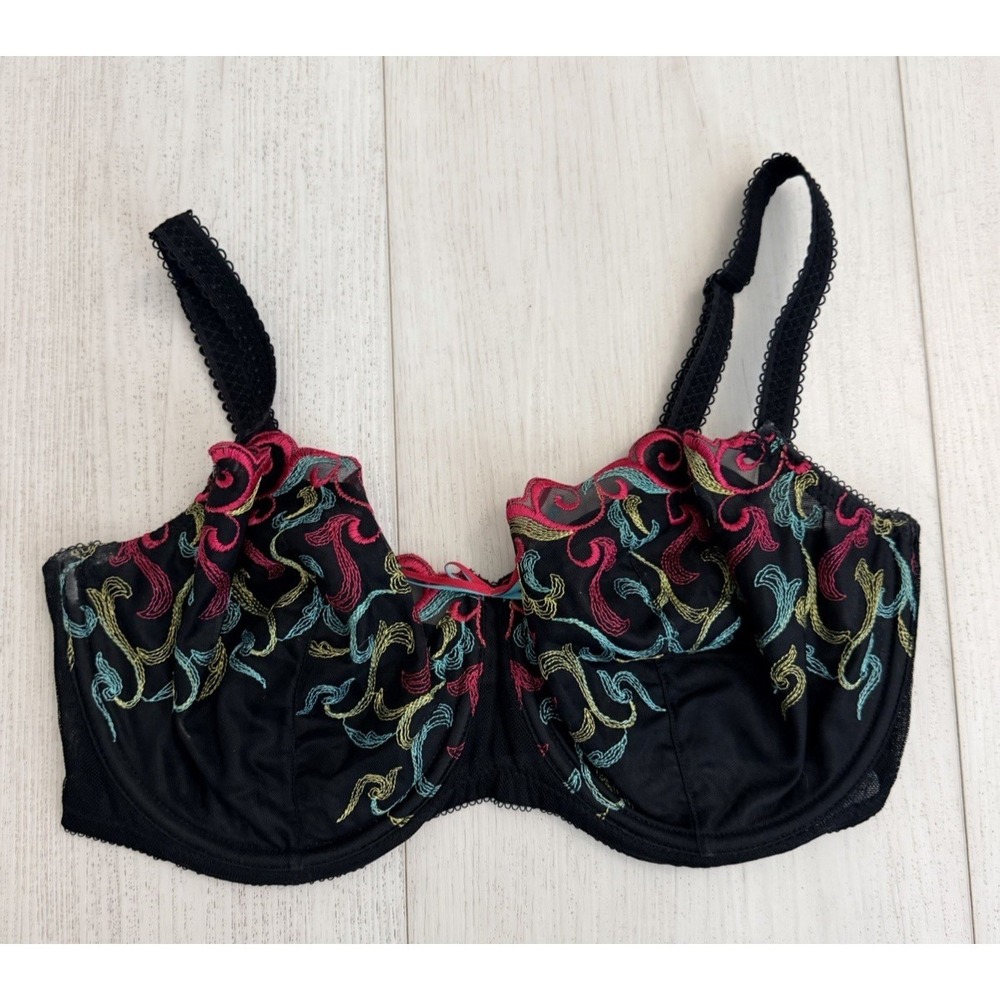 Panache Rosa Superbra Unlined Bra Sz 32G Black Colorful